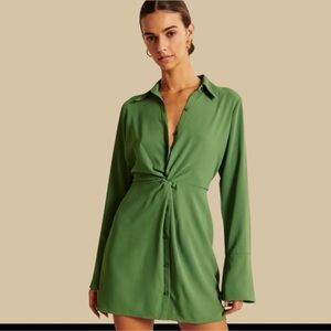 NWT Abercrombie & Fitch Green Long Sleeve Twist Front Shirt Dress Career Work MT